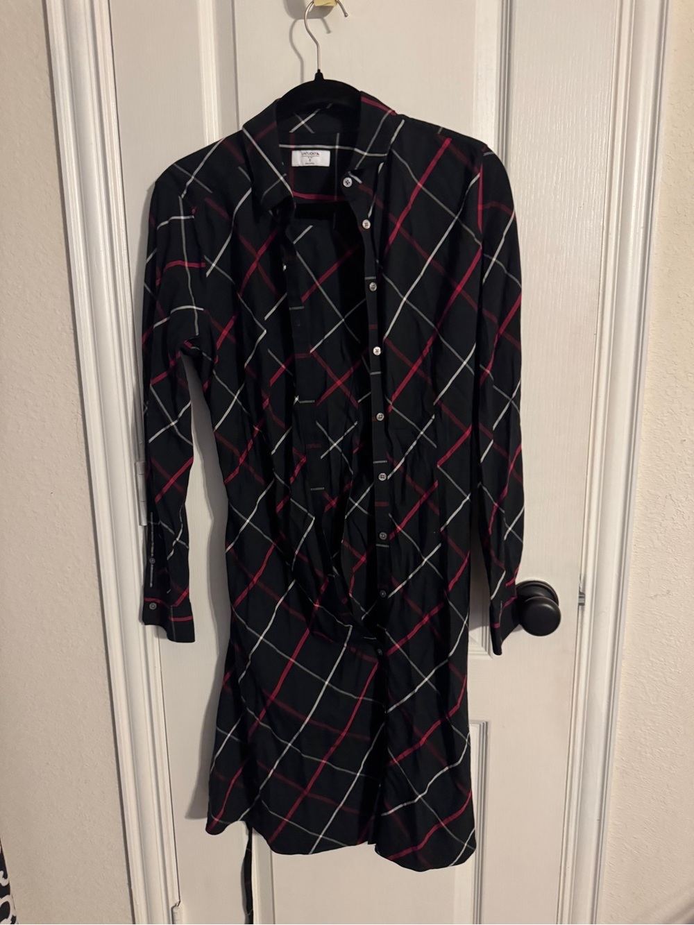 UNTUCKit Black Plaid Long-Sleeve Button Dress with Pink and White Accents